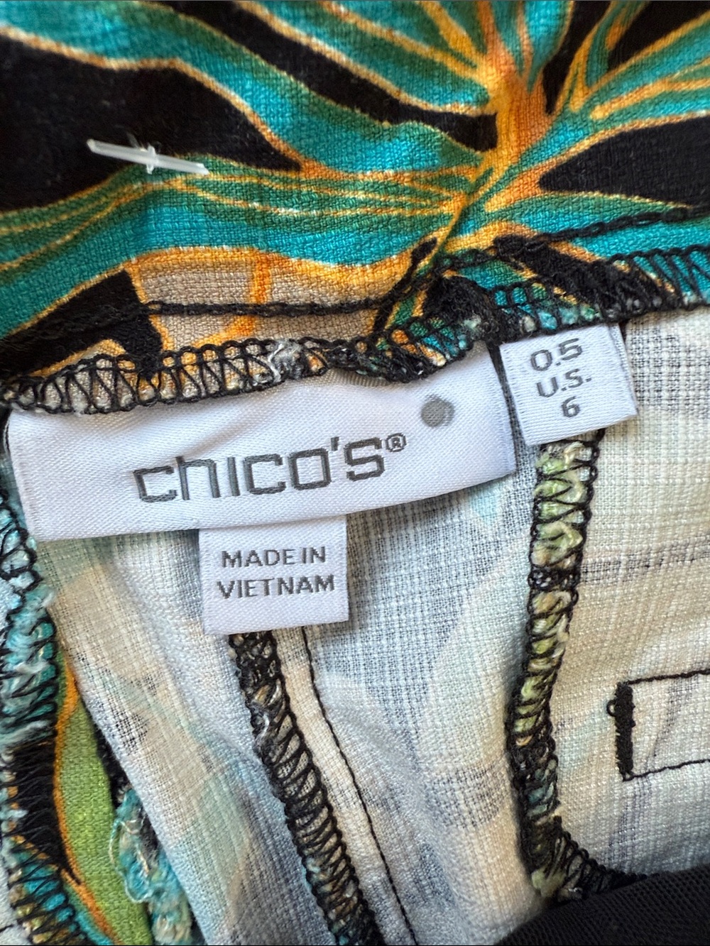 Chico's Black Pants with Teal, Green & Gold Botanical Print - Picture 2 of 9